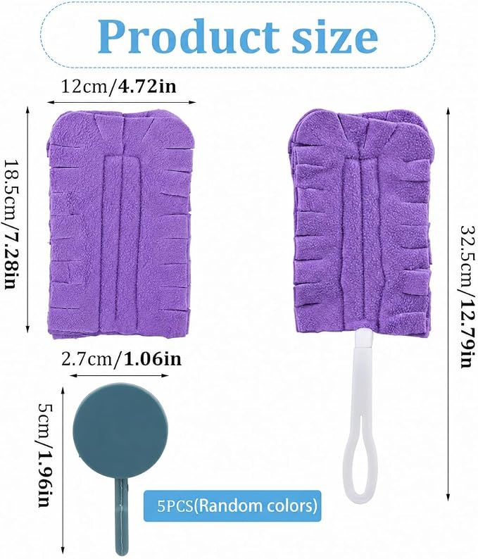 5 PCS Reusable Duster Refills, 360° Electrostatic Washable Microfiber Duster with Handle & 5 Hooks, Multi-Surface Cleaning Tool for Home Car Furniture Fans