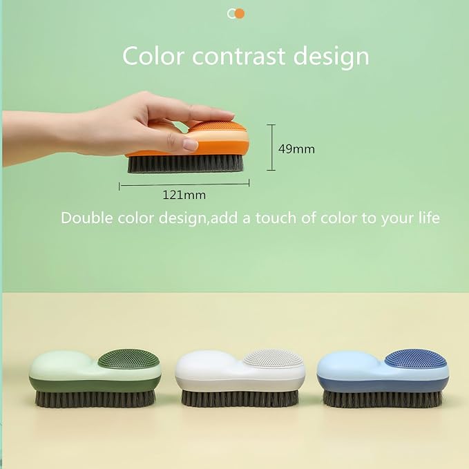 Two-Sided Laundry Stain Remover Brush, White | Soft Silicone Bristle Side for Delicate Fabrics Knits, Hard Bristle Side for Tough Stain, Easy to Grip, Hand Washing Clothes