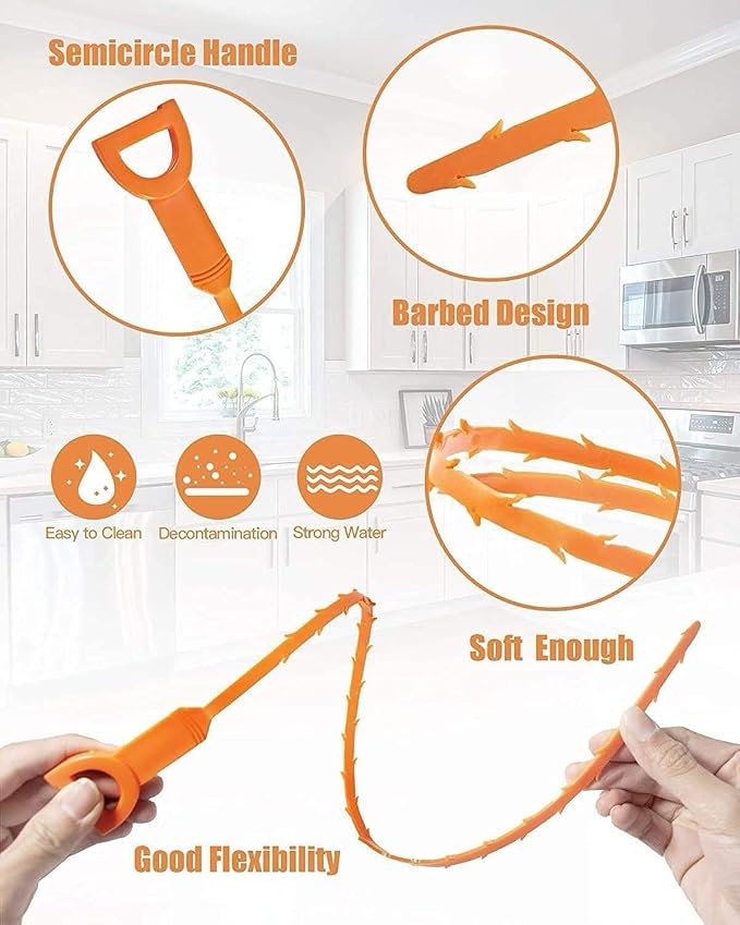 Drain Cleaning Tool Set, 79" Extra-Long Drain Clog Remover, (6pcs) 25" Hair Drain Snakes, (2pcs) 25" Cleaning Brushes for Sink, Tub, Toilet & Sewer, (9-Pieces Tool Set)
