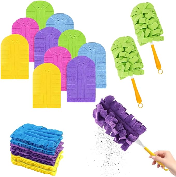 Reusable Chenille Microfiber Dust Duster, 2026 New Reusable Duster With Removable Washable Cloth Covers, 360°Electrostatic Duster Refills, Multi-Surface Dusting Mop For Efficient Home Cleaning (2 Set)