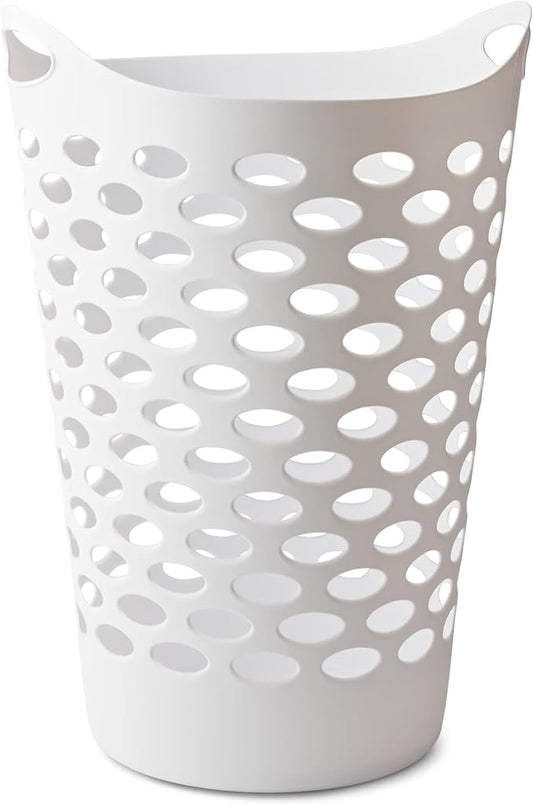 Tall Flex Laundry Basket Plastic Hamper for Clothes, Bedroom, and Storage with Handles 17.75" x 17.25" x 26", White