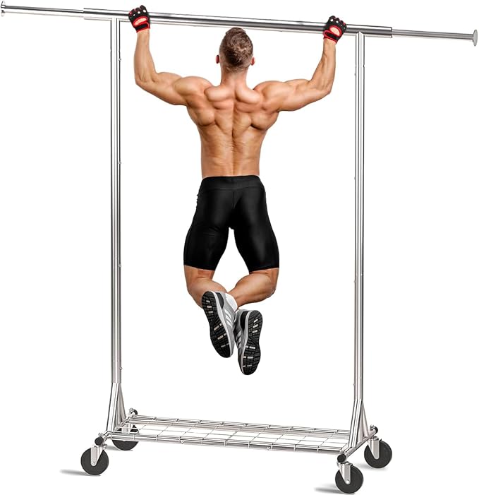 Clothing Garment Rack Capacity 550LBS Rolling Clothes Rack on Wheels - Heavy Duty Commercial Storage Organizer - Mobile Clothes Rack with Multifunctional Design (Silver)