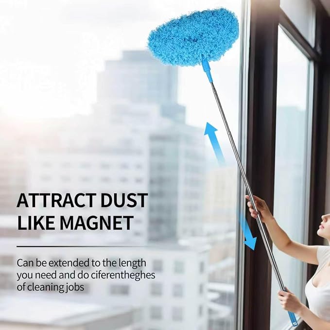 Ceiling Fan Cleaner Duster Reusable Microfiber Removable Extendable Duster with 95" Telescoping Pole for Cleaning Walls Furniture Door Window Top (Blue)