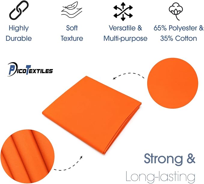 Pico Textiles 25 Yard Bolt Orange Poly Cotton Twill Fabric | 60" Wide, 65% Polyester / 35% Cotton, Medium Weight, Perfect for Pants, Jackets, Skirts and Work Uniforms, Sold by the Yard