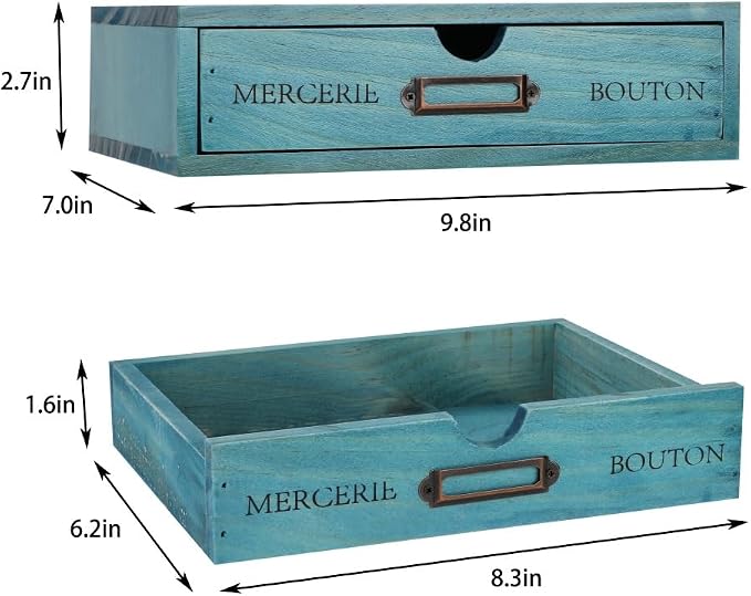 Wooden Storage Box Apothecary Drawers Vintage Wooden Drawers Wood Desktop Organizer Countertop Storage Box Library Card Catalog Cabinet Apothecary Cabinet（BLUE）