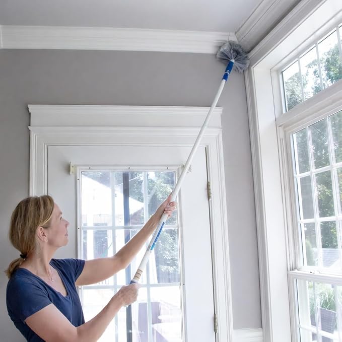Unger Connect and Clean Dusting Kit with 4' Steel Pole, Features Microfiber Duster, Cobweb and Corner Duster and Wide Blind Duster, High-Access Dusting and Cleaning of Blinds, Windowsils, Cabinets