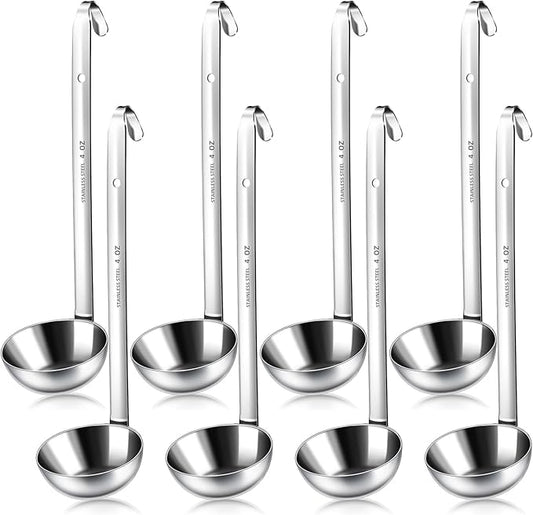 8 PCS Stainless Steel Ladle Soup Handle Ladle with Pouring Rim for Kitchen Cooking Soup Sauce (4 oz)