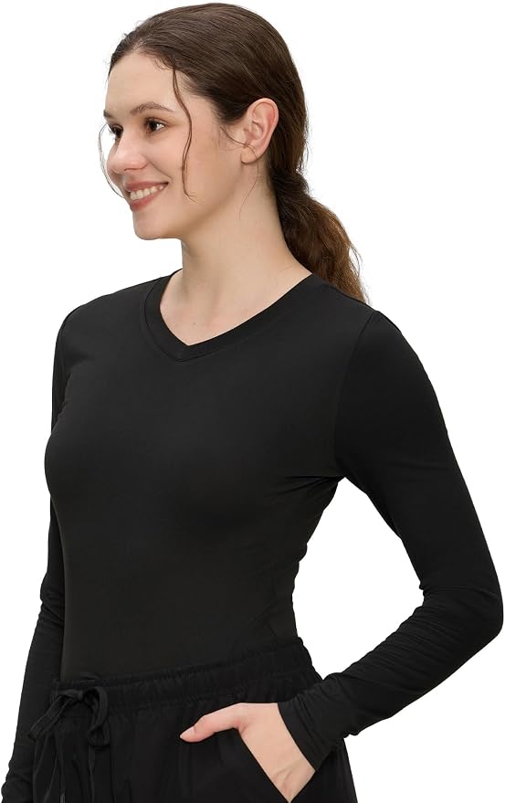 COZYFIT Women’s Underscrub Tee, V-Neck Long Sleeve Undershirt | Soft & Easy Care Fabric, Slim Fit, Smooth Touch, Comfort V-Neck Tee, Machine Wash, Multiple Sizes for Choose