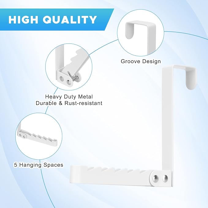 FYY Over the Door Hooks Hanger, 1 Pack Collapsible Folding Over The Door Organizer Rack Space Saving Hanging Storage Hanger for Clothes, Coats, Towels for Bedroom Bathroom White-1PCS 6.02 inch
