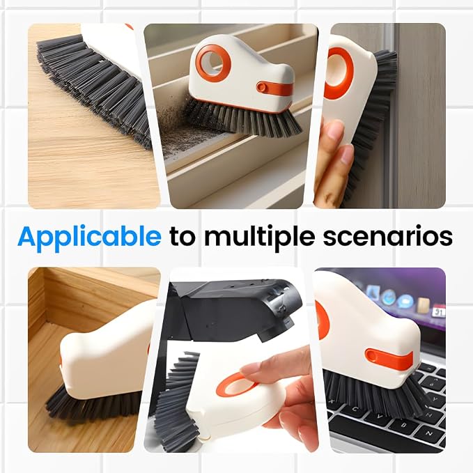 2 in 1 Cleaning Brush Window Track Cleaning Tools, Multifunction Hard Bristle Crevice Cleaner Brush with Hidden Scraper, Grout Cleaner Grip Brush for Sliding Door Track (2, B)