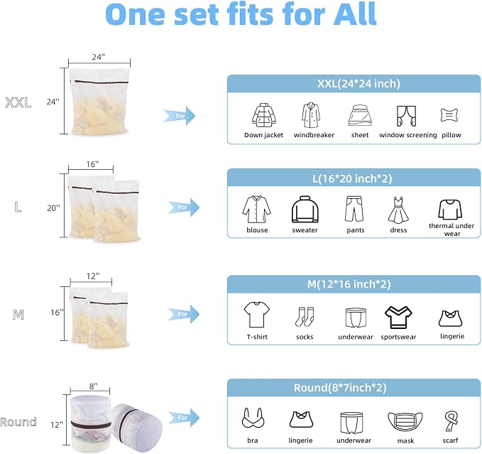 GOGOODA Mesh Laundry Bags for Delicates Durable Protective Wash Bags | Travel Storage Bags for Intimates Lingerie, 7PCS （1XXL,2L,2M,2 Bra Bags）