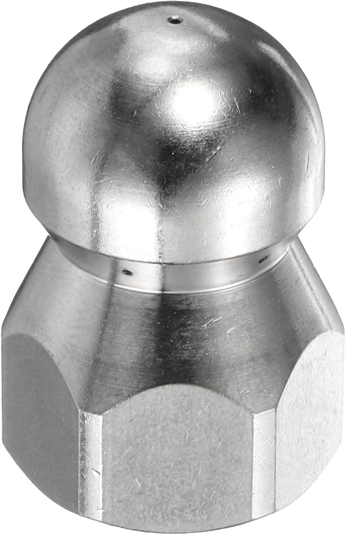 HARFINGTON Pressure Washer Sewer Nozzle 3/8" NPT Orifice 5000 PSI Stainless Steel Drain Blaster Rotating Button Nose Fixed Cleaning Water Hose Jet for Drain Cleaning Hose