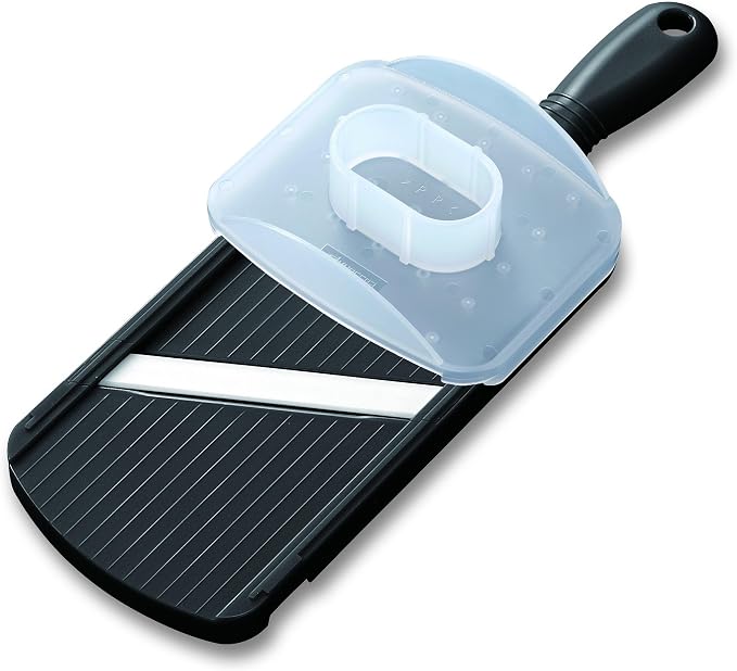 Kyocera Advanced Ceramic Double-edged Mandolin Slicer With Guard, Black, 4.6"x12.7"x0.4" | KYOCERA Double-Edged Mandoline Slicer: 3.5" Ceramic Blade for Fast, Two-Way 1.5mm Slicing with Safety Handguard Included