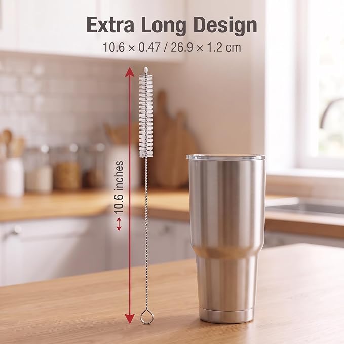 2 Pack Straw Cleaner Brush, Reusable Metal Handles Straw Cleaner Brush Extra Long for Stanley Mug 40, 30, 20 oz, 10mm Wide for Sippy Cup, Water Bottle and Tubes (Clear+Clear)