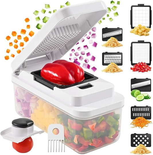 11-in-1 Vegetable Chopper, 420 Food-Grade Stainless Steel Blades, 7.2 Cup Container with Colander, BPA & PFAS Free, Dishwasher Safe