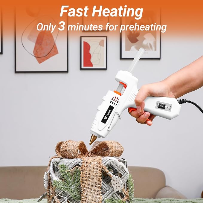 Hot Glue Gun Full Size: DEKOPRO 60/100Watt Dual Temp Hot Glue Gun Kit with 25 Glue Sticks, Organize Storage Case, Heavy Duty Heat Glue Gun Tool Set for Home Repair, Art & Crafts, DIY White