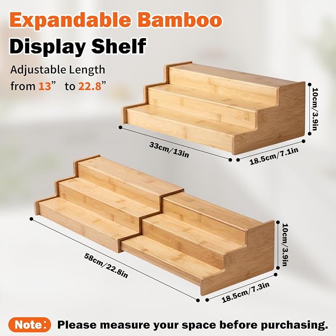 3-Tier Expandable Bamboo Can Rack Organizer for Kitchen Pantry,Expands in Width 13 to 22.8 Inches,for Cans,Spice Jars & Snacks,22 lb Easy-View Cabinet Countertop Shelf