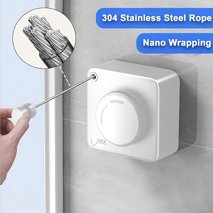 2 Pack Retractable Clothesline Indoor & Outdoor, 16.2Ft Non-Sagging (White) | Stainless Steel Heavy Duty Design Laundry Wash Line with Wall Mounted, Space-Saving Drying Rack for Bathroom, Balcony