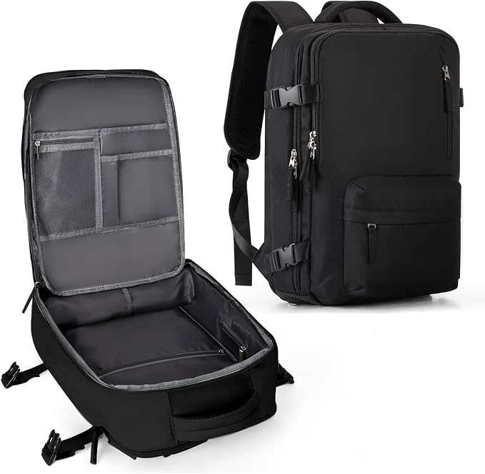 Large Carry on Travel Backpack Women Men,Hiking Gym Waterproof Outdoor Sports Rucksack Casual Daypack Laptop Backpack Personal item Travel Bag Airplane Essentials Spirit Airline Flight Approved,Black