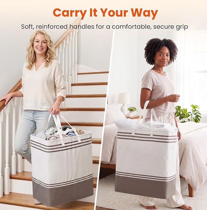TranquilRelax 3-Pack Laundry Basket, Laundry Hamper, Khaki-125L | Freestanding＆Water-Resistant Laundry Hamper, Collapsible Tall Clothes Hamper with Carry Handles for Clothes, Laundry Basket
