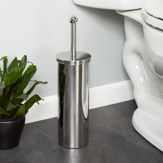 Zenna Home Toilet Brush and Holder Set, Rust Resistant Stainless Steel Toilet Bowl Brush, Discreet Bathroom Cleaning Scrubber with Stiff Bristles, Stainless Steel