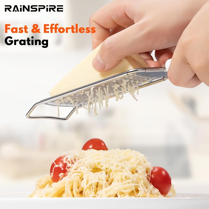 Rainspire Professional Cheese Graters for Kitchen Stainless Steel Handheld, Metal Lemon Zester Grater With Handle For Cheese, Chocolate, Spices, Kitchen Gadgets Tools, Soft Grip Handle (Orange)