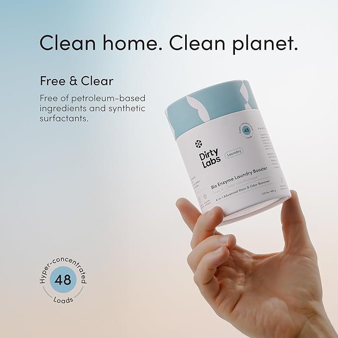 Dirty Labs | Scent Free | Bio Enzyme Laundry Booster | 48 Loads (1 lb) | Hyper Concentrated | High Efficiency & Standard Machine Washer | Nontoxic, Biodegradable | Stain & Odor Removal Enzyme Booster