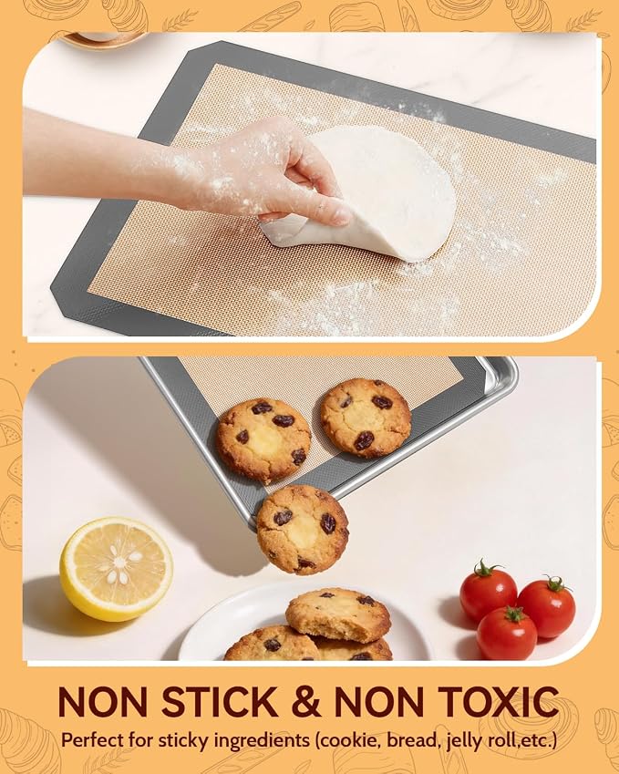 Sopito Platinum Silicone Baking Mat, Non-Stick, Food-Grade, Total 5 Pcs | Reusable 3-year, Heat Resistant to 480℃, Dishwasher Safe, Half-sheets, quarter-sheets, and round mat Set, Versatility
