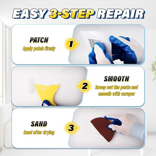 DIYSELF 16-Piece Drywall Repair Kit, Spackle Wall Repair with Mesh Patches | 2 Jars of Repair Putty, Self-Adhesive Mesh Patches, Drywall Patch Kit for Cracks, Wall Hole Repair Kit for Homes and Renters