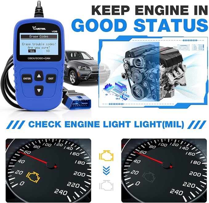 VDIAGTOOL VD10 OBD2 Scanner Code Reader Car Diagnostic Tool Engine Fault Code Reader for Turn Off CEL with Freeze Frame/I/M Readiness for All OBDII Protocol Cars, OBD2 Scanner Diagnostic Tool