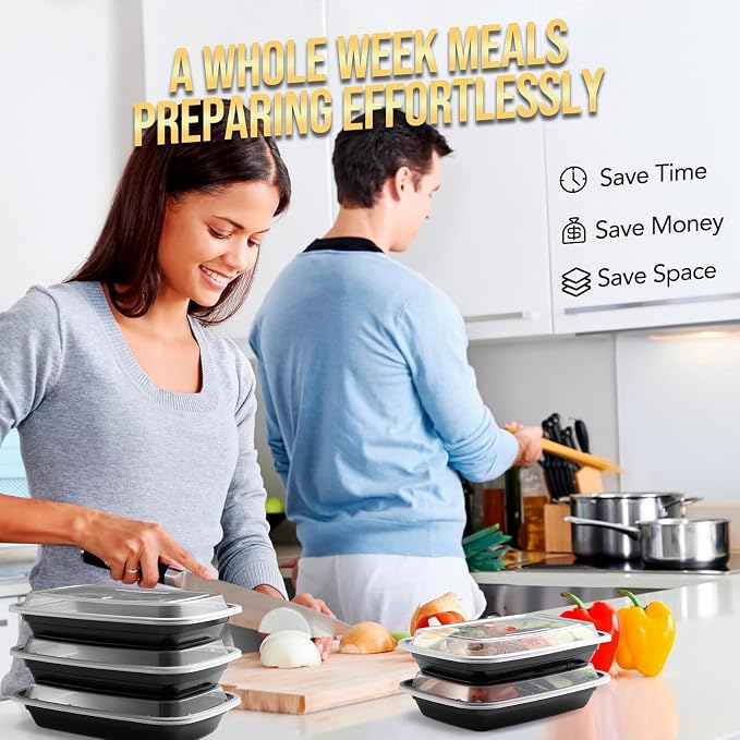 Glotoch Express Meal Prep Containers with Lids 16oz 50 Pack Leakproof | Reusable Food Storage Containers Airtight Microwave Freezer Safe Stackable Bento Lunch Boxes Ideal for Meal Prep Takeout
