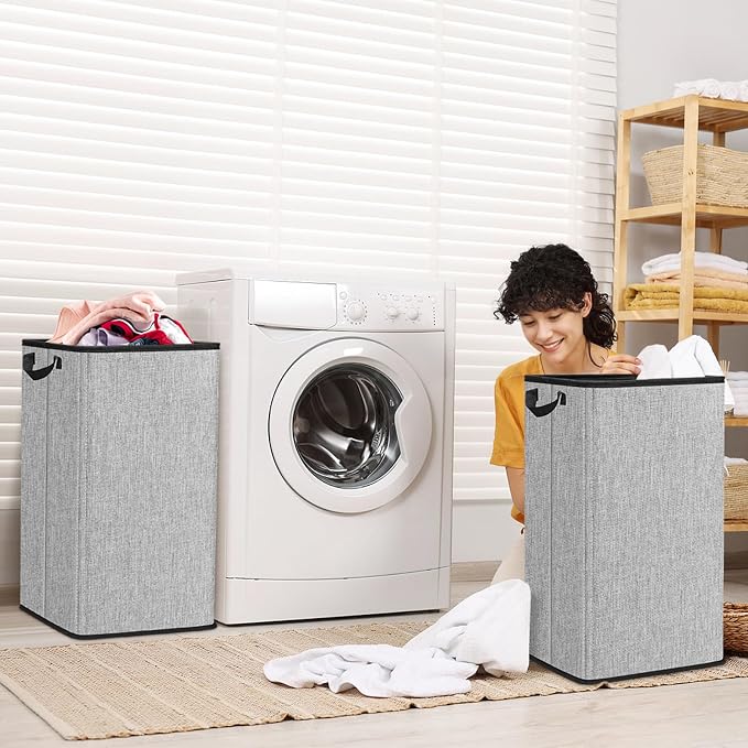 SNIGJAT Large Laundry Basket, 80 L Collapsible Tall Hamper with Handle Grey | Dirty Clothes Hamper for Bedroom, Rectangular Sturdy Laundry Basket for College, Dorm, Towels, Toys
