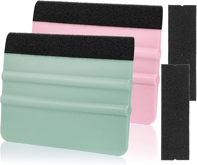 AMZDEPOT Vinyl Squeegee, 4 Inch, Teal and Pink, 2 Pcs | Extra 2 Felt Replacements, Car Wrap, Craft Sign Making, DIY Crafting, Window Tint