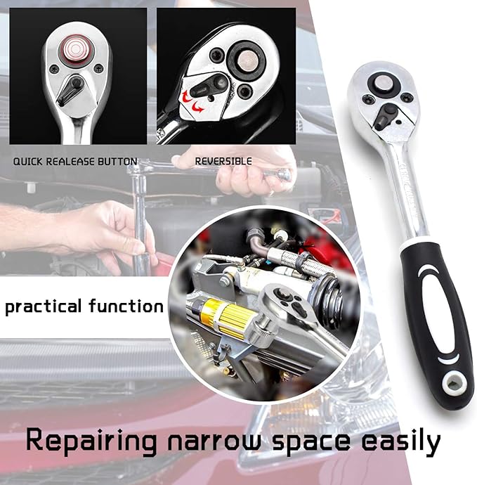 46PCS 1/4 inch Drive Socket Set,Metric Ratchet Wrench Set with 4-14mm CR-V Sockets,S2 Bits,Extension Bars,Mechanic Tool Kits for Household Auto Repair