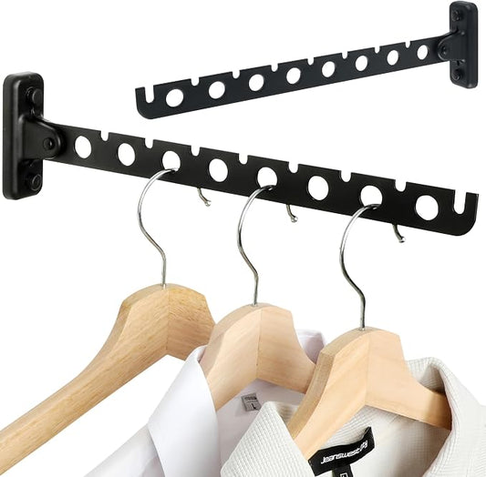 Alise Clothes Drying Racks Wall Mounted Coat Hangers,Black,2 Pcs | Foldable Hangers Clothes Hook Closet Storage Organizer,Swivel Space Saving Clothes Hanger Rack for Bedroom Bathroom Laundry