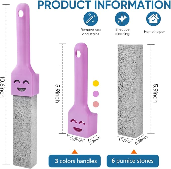 9 Pack Cleaning Pumice Stone Toilet Bowl Stick Cleaner with Handle Hard Water Ring Calcium Buildup Stains Remover Powerfully for Cleaning Toilet Bathtubs Kitchen Sink Grill Pools