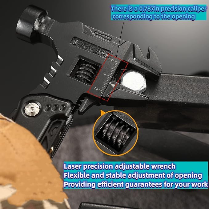 Adjustable Wrench Multitool Hammer, 16 in 1 | Pocket Multi Tool Pliers, Stainless Steel, Survival Camping Multi Tool, Home DIY & Everyday Use