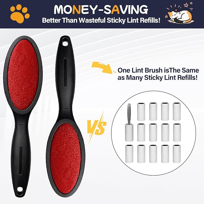 2 Pack Magic Lint Brush for Pet Hair, Double Sided Reusable Velvet Lint Remover for Clothes, Couch, Furniture & Upholstery, Dog & Cat Fur Cleaner, No Sticky Roller Refills Needed