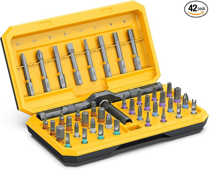 ORIA 42 in 1 Screwdriver Set, Magnetic Screwdriver Set, DIY Repair Tool Kit with Free Assembly T Handle, 40 Precision Bits, Portable Case for Furniture, Bicycle, Computer