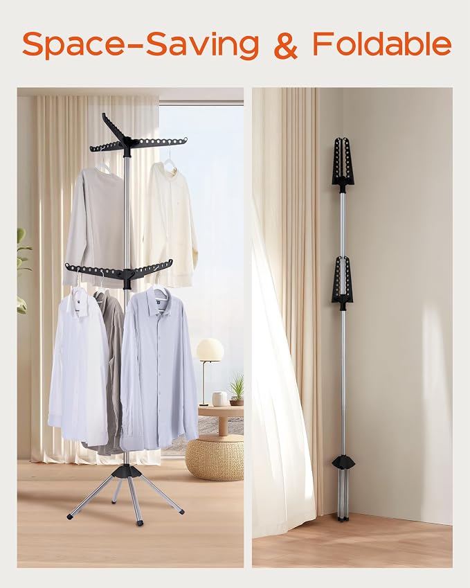 CASAMAYA Clothes Drying Rack Foldable, 74.8 inch 2 Tier Laundry Drying Rack with Rotating Clothes Rail for 54 Pieces of Clothes, Space Saving, Indoor, Stainless Steel, Black and Silver CDR002B01