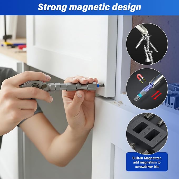 42 in 1 Magnetic Ratcheting Screwdriver Set, Precision Repair Tool Kit with S2 Steel Bits & Aluminum T-Handle, Multi Bit Screwdriver Set for PC, Electronics, Furniture, Bicycle & DIY
