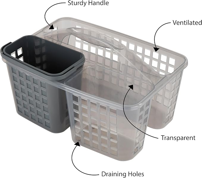 Bath Bliss 2 in 1 Portable, Bathroom Shower Caddy for Shampoo, Conditioner, Soap, and Cosmetics, in Grey Bath Tote (26118-GREY)