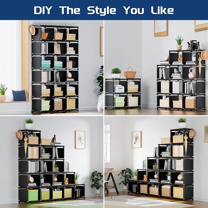Mavivegue Book Shelf, 18 Cube Storage Organizer, DIY Bookcase, Metal Cube Bookshelf, Cubbies Closet Storage Organizer Shelves for Bedroom,Living Room,Home,Office