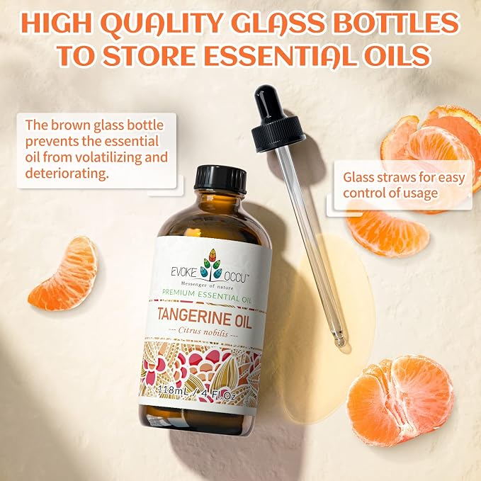 EVOKE OCCU Tangerine Essential Oil for Diffuser, Skin, Massage | Refreshing Fragrance for DIY, Perfume, Candle Soap Making Scent, Suitable for Home, Office - 4 fl oz / 118 mL