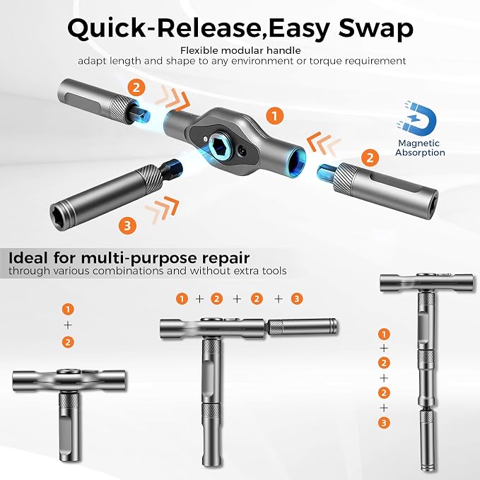 42in1 Magnetic Ratchet Screwdriver Kit for Home DIY | S2 steel bits, storage case, detachable T-handle, for computer, bicycle, furniture, DIY