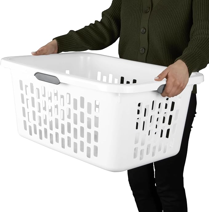 2-Bushel Plastic Laundry Hamper with 4 Ergonomic Handles – BPA-Free, Spacious Design for Household Use, White