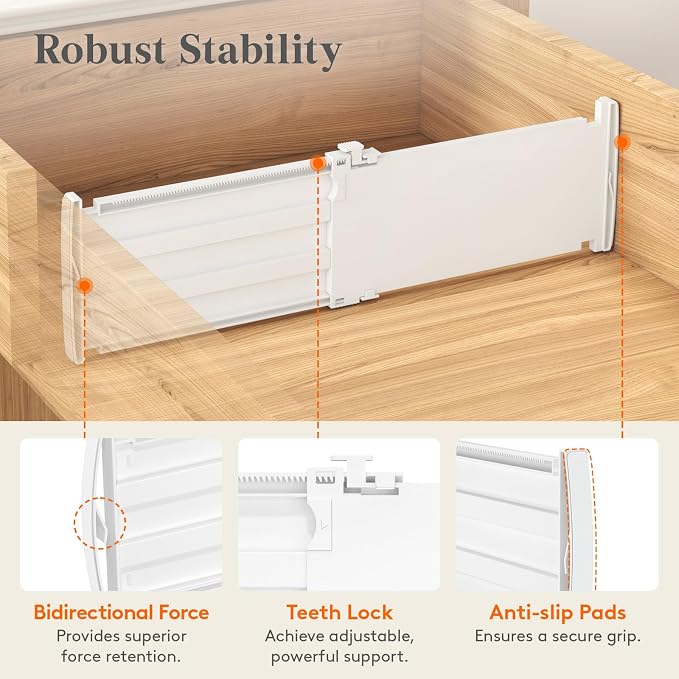 Lifewit 8 Pack 5" High Drawer Dividers for Clothes, 11.5"-18.5" Expandable Dresser Drawer Organizers, Adjustable White Plastic Separators for Kitchen, Cabinet, Nursery, Socks & Underwear Storage