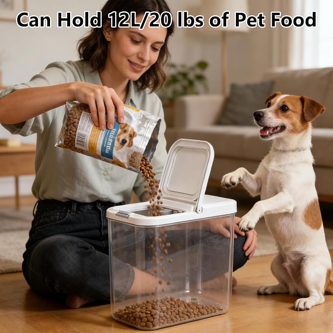 YEXEXINM Pet Food Storage Container with Lid & Scooper 10-15lbs/12L Dog Food Storage Container Clear Airtight Cat Food Storage Container BPA Free Dog Treat Container Store Dry Food for Pantry Kitchen