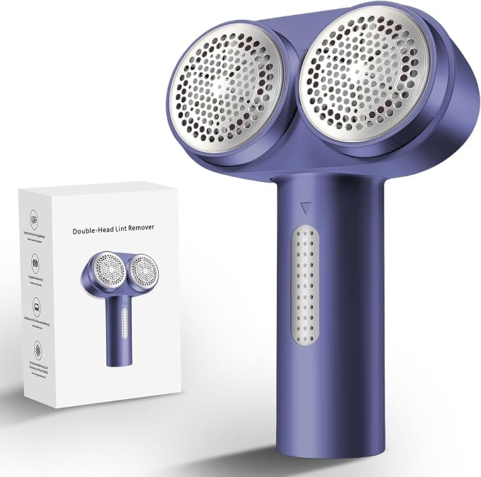 Fabric Shaver, Dual Motor Electric Lint Shaver for Clothes, 6 Blades, Purple