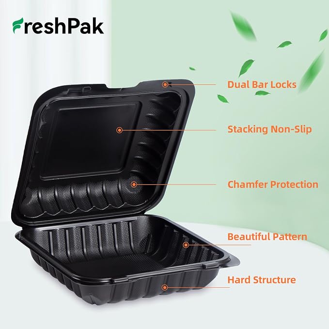 55-Pack 8x8 34oz Meal Prep Containers - Shrink Wrap Ready to Use | Heavy Duty Clamshell To-Go Boxes | BPA-Free & Stackable | Microwave, Freezer & Dishwasher Safe for Leftovers, Catering